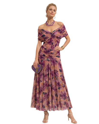 Aurélie Robe Femme Longue Fleurie – Col V Croisé Élégant & Coupe Fluide Légère