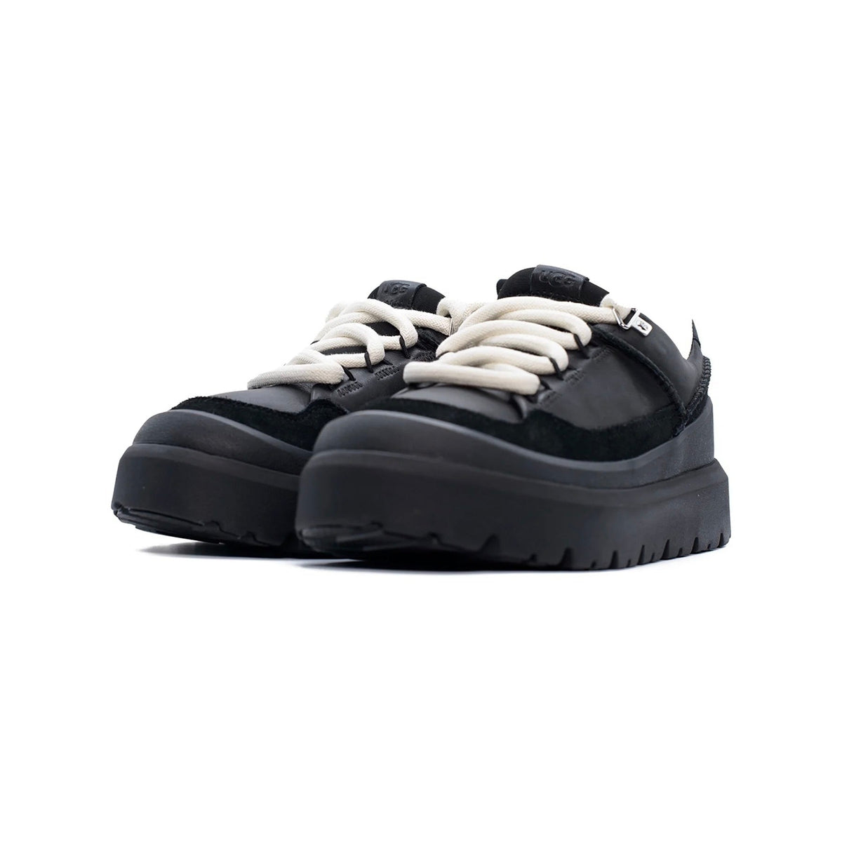 UGG Heritage Utility Sneaker Black baskets homme et femme en cuir et textile technique noir, vue de face