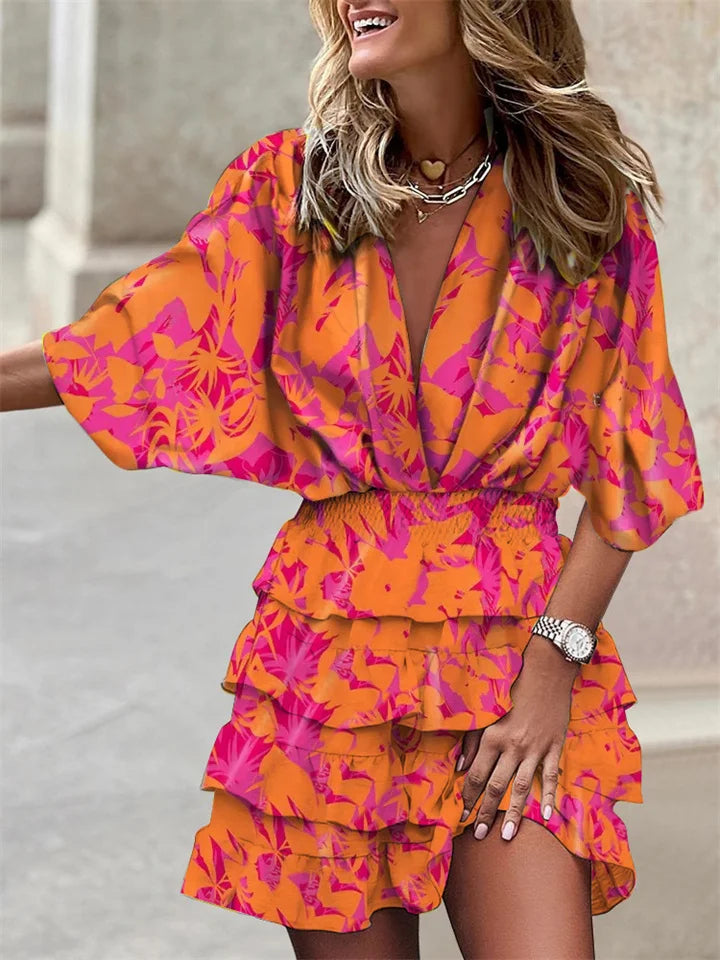 Robe Mini Femme en tissu léger, col V, coupe fluide – Menvelo