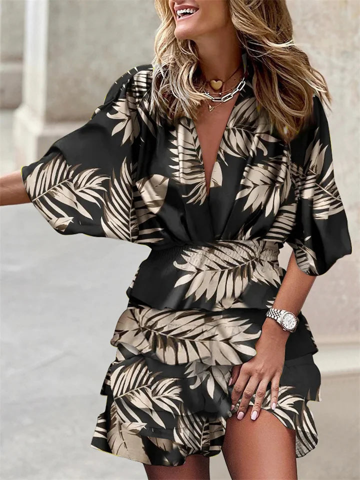 Robe Mini Femme en tissu léger, col V, coupe fluide – Menvelo