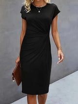 Robe Midi en Coton pour Femme – Coupe Ajustée Col Rond
