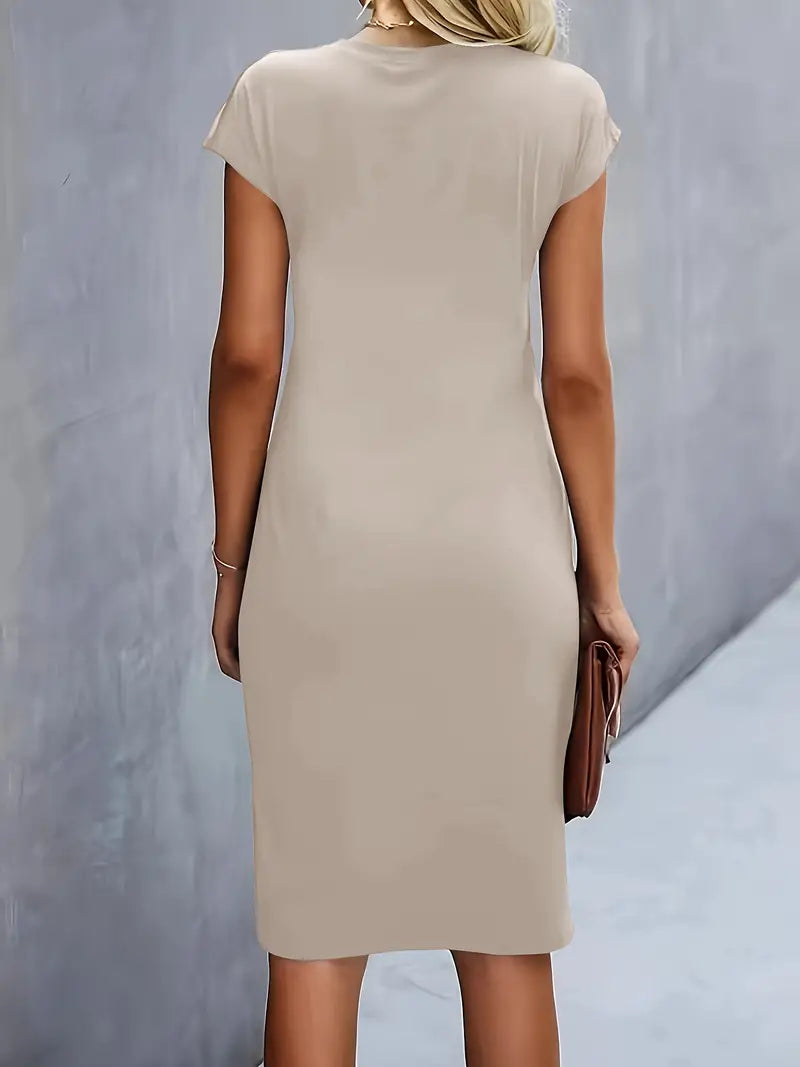 Robe Midi en Coton pour Femme – Coupe Ajustée Col Rond