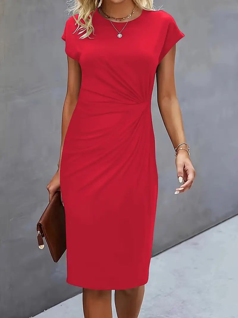 Robe Midi en Coton pour Femme – Coupe Ajustée Col Rond