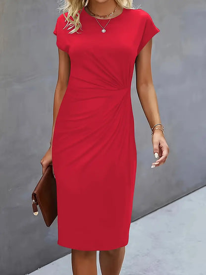 Robe Midi en Coton pour Femme – Coupe Ajustée Col Rond