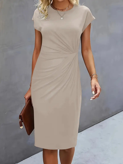 Robe Midi en Coton pour Femme – Coupe Ajustée Col Rond
