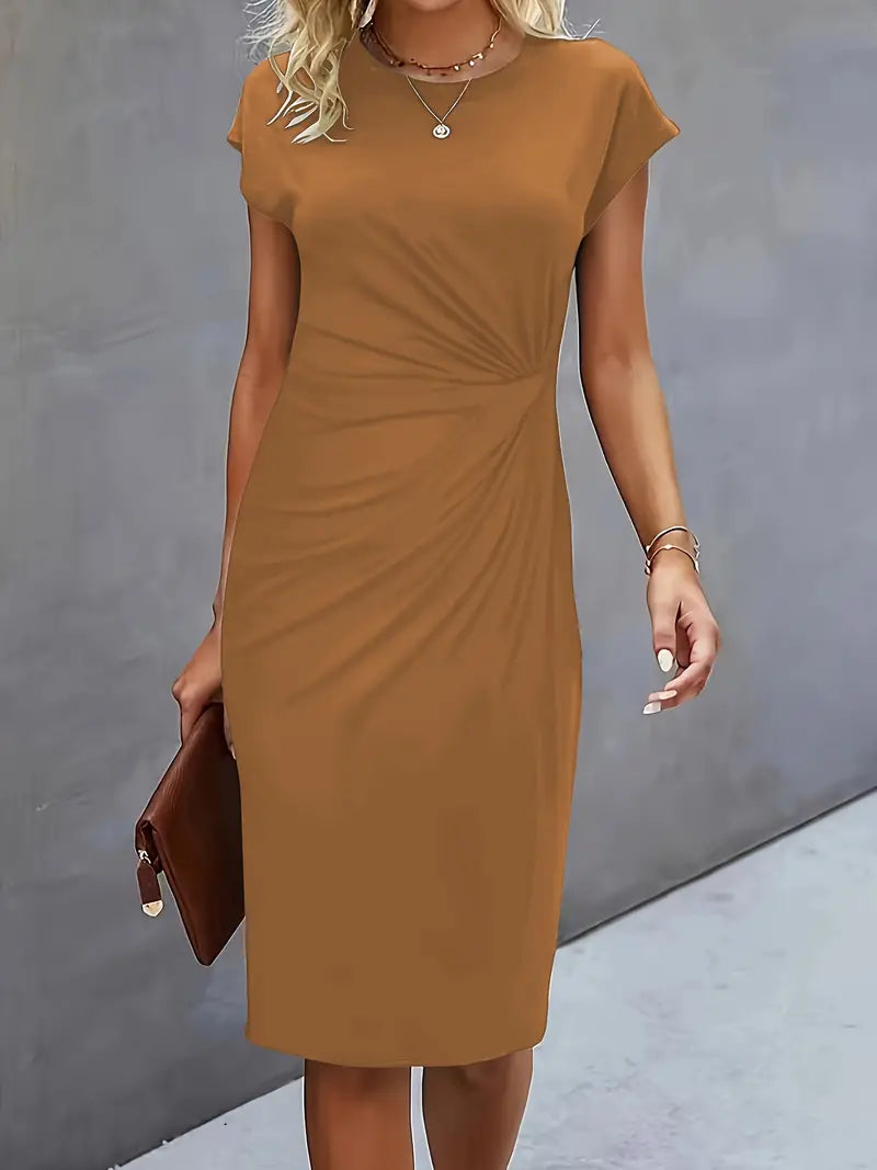 Robe Midi en Coton pour Femme – Coupe Ajustée Col Rond