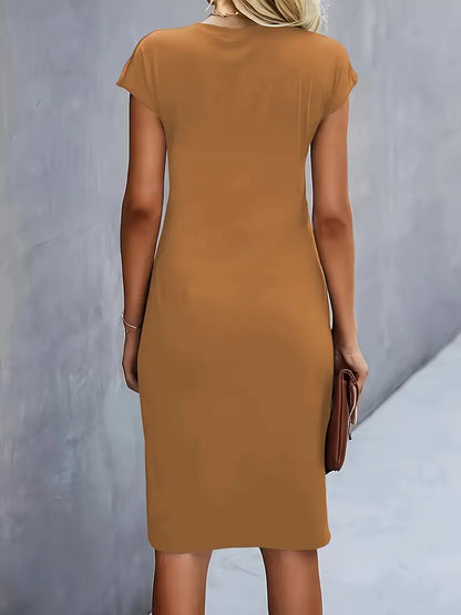 Robe Midi en Coton pour Femme – Coupe Ajustée Col Rond