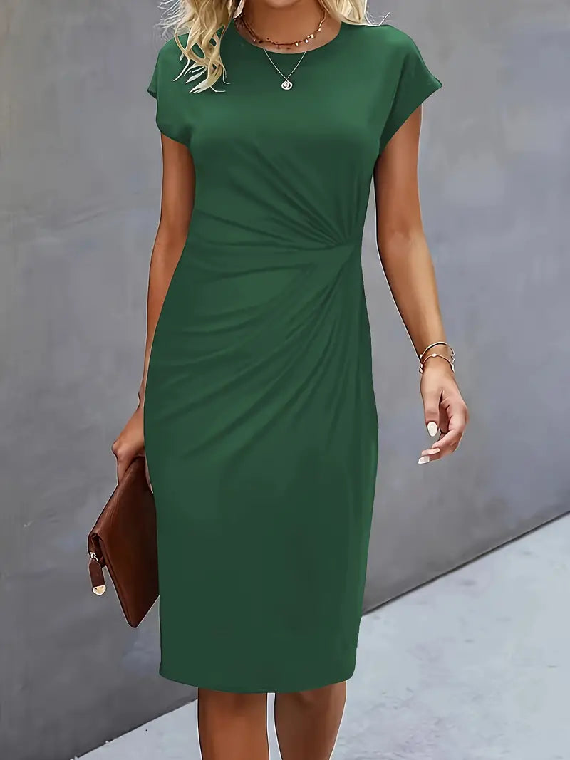 Robe Midi en Coton pour Femme – Coupe Ajustée Col Rond