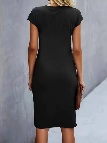 Robe Midi en Coton pour Femme – Coupe Ajustée Col Rond