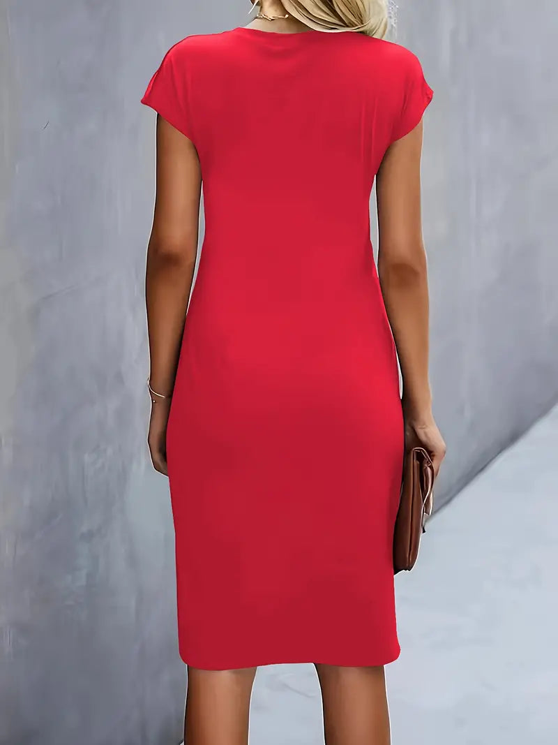 Robe Midi en Coton pour Femme – Coupe Ajustée Col Rond