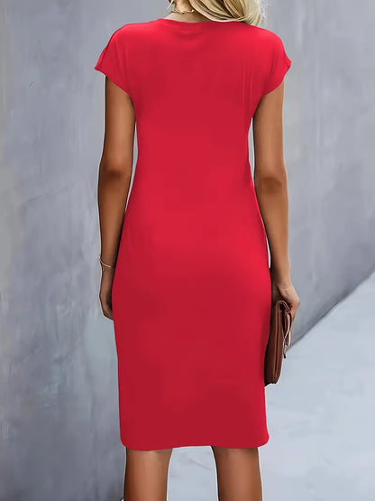 Robe Midi en Coton pour Femme – Coupe Ajustée Col Rond