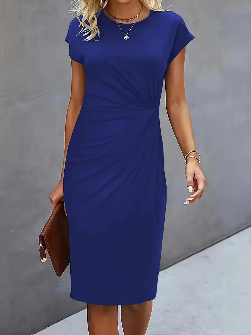 Robe Midi en Coton pour Femme – Coupe Ajustée Col Rond