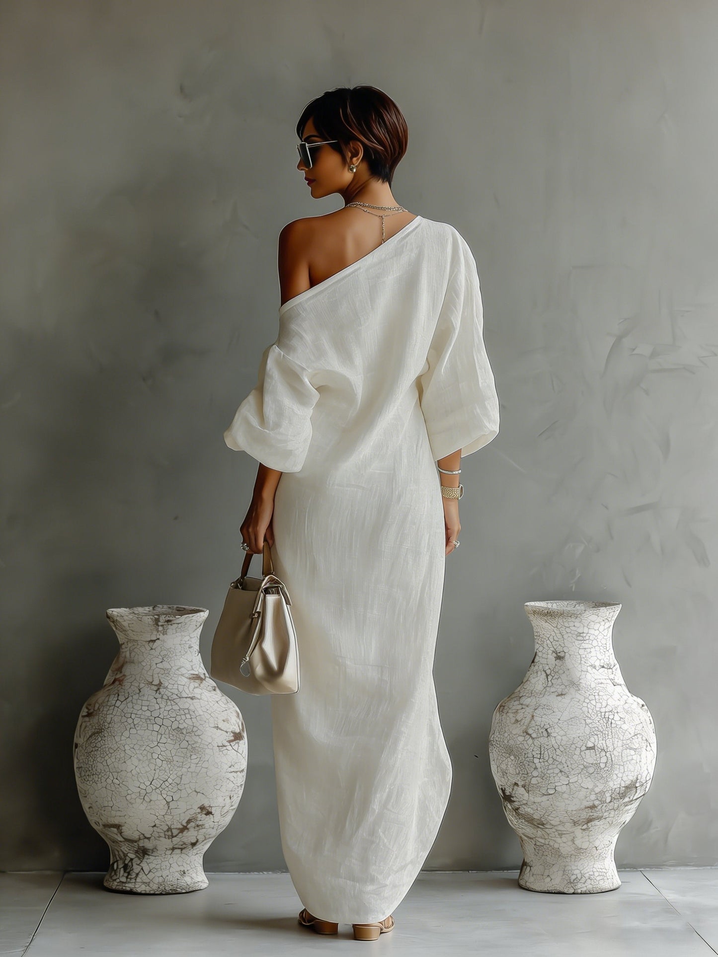 Ella | Robe maxi asymétrique en coton-lin pour femme