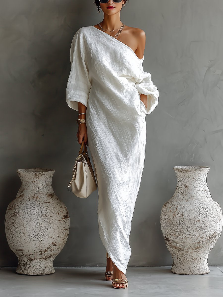Ella | Robe maxi asymétrique en coton-lin pour femme