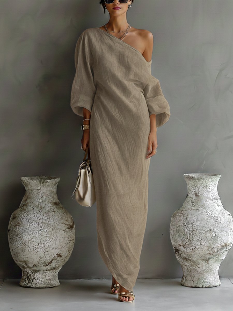 Ella | Robe maxi asymétrique en coton-lin pour femme