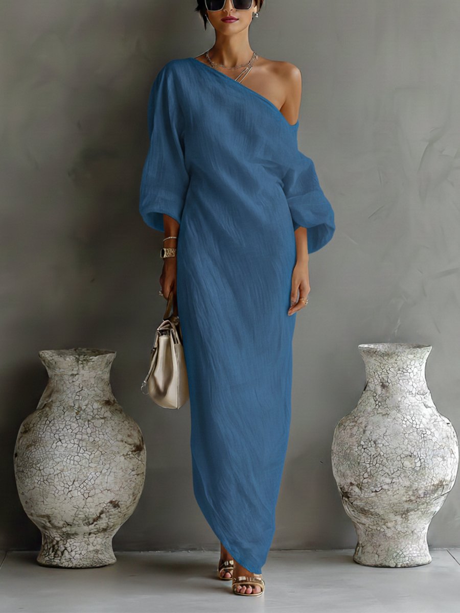 Ella | Robe maxi asymétrique en coton-lin pour femme