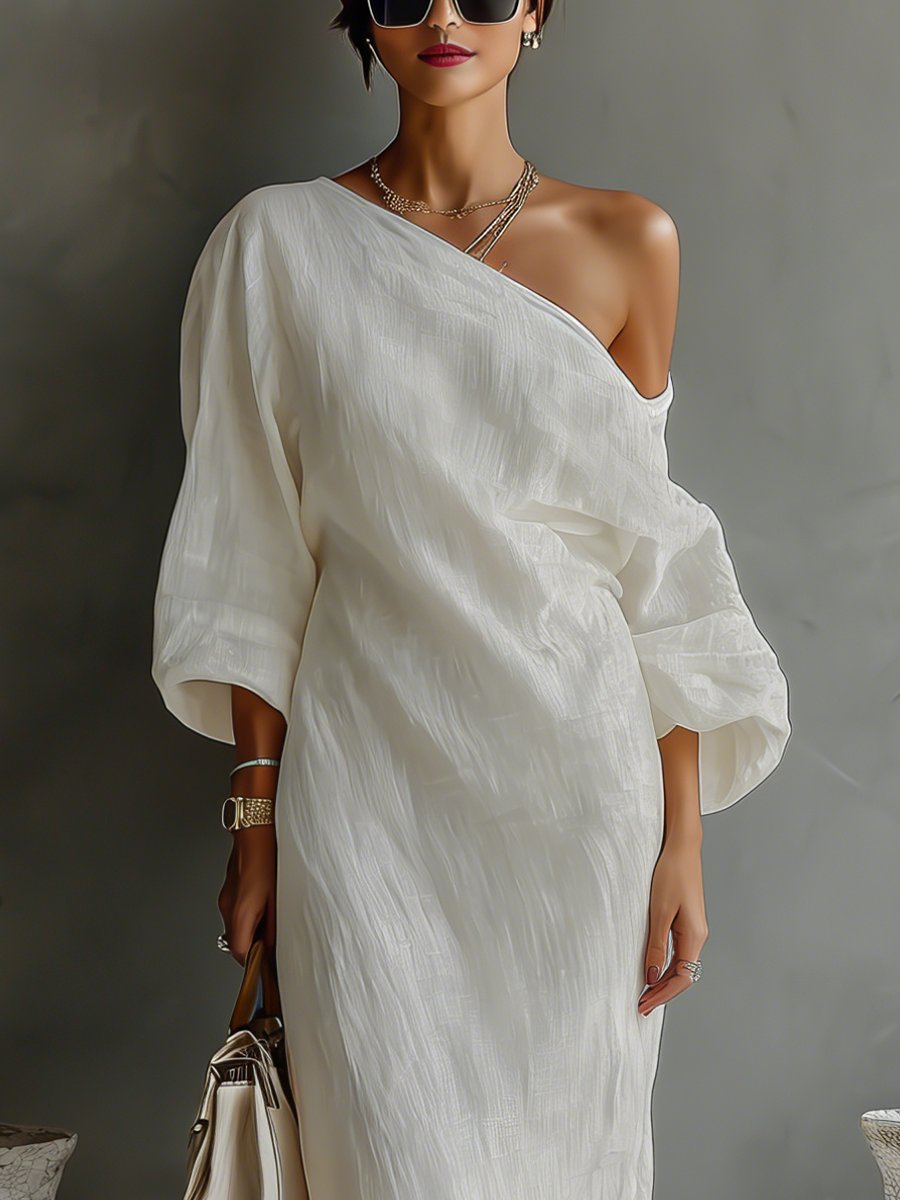 Ella | Robe maxi asymétrique en coton-lin pour femme