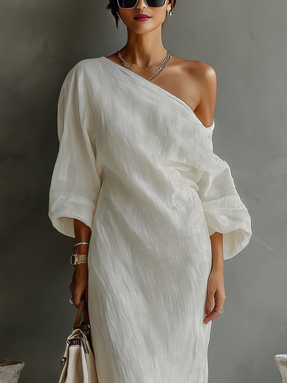 Ella | Robe maxi asymétrique en coton-lin pour femme
