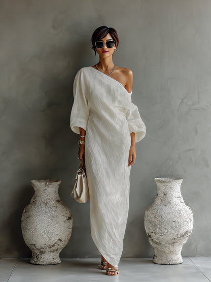 Ella | Robe maxi asymétrique en coton-lin pour femme