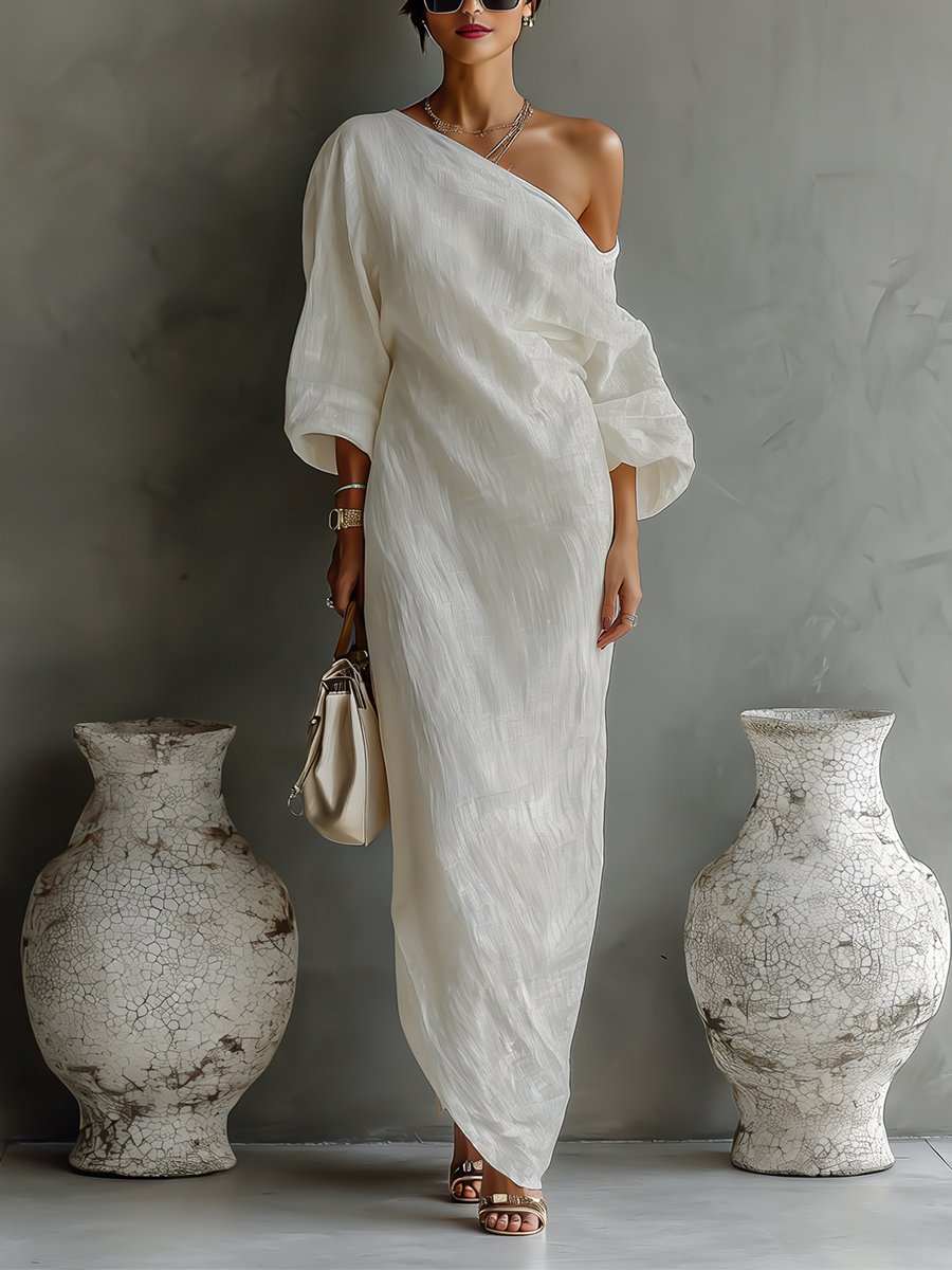 Ella | Robe maxi asymétrique en coton-lin pour femme