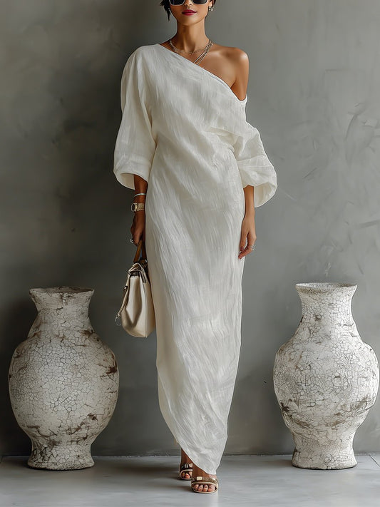 Ella | Robe maxi asymétrique en coton-lin pour femme