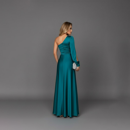 Emily | Robe de soirée longue pour femme à fente haute et une épaule