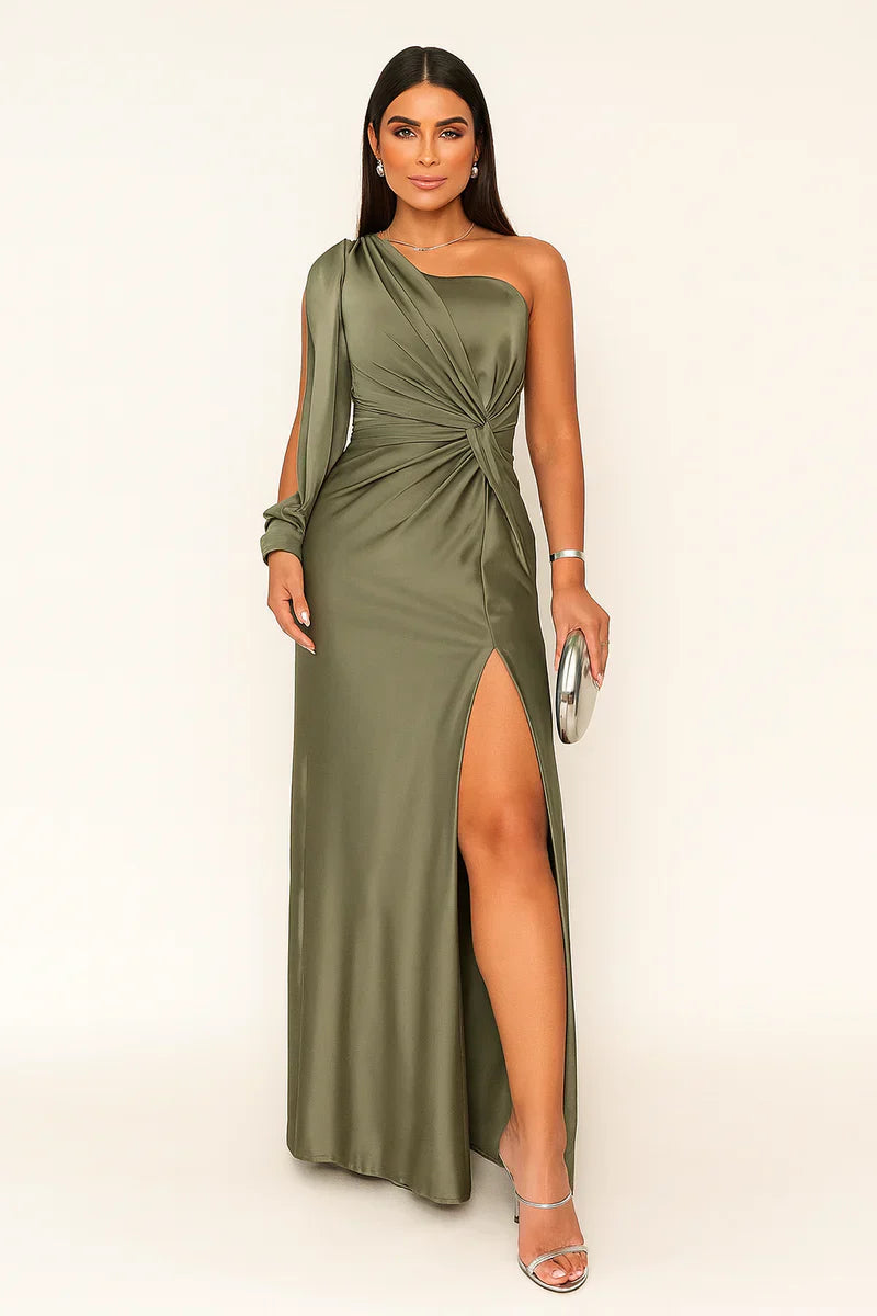 Emily | Robe de soirée longue pour femme à fente haute et une épaule