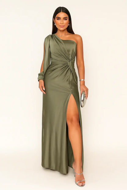 Emily | Robe de soirée longue pour femme à fente haute et une épaule