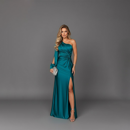 Emily | Robe de soirée longue pour femme à fente haute et une épaule