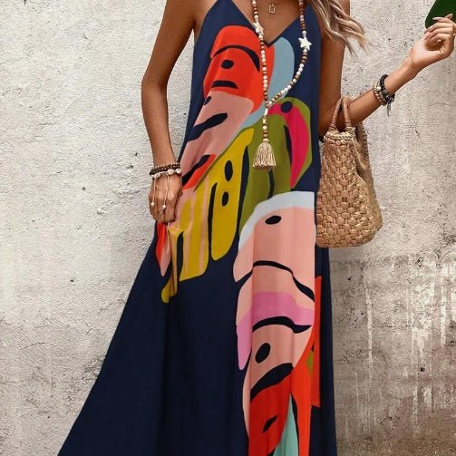 Emily | Robe maxi sans manches à imprimé feuilles pour femmes
