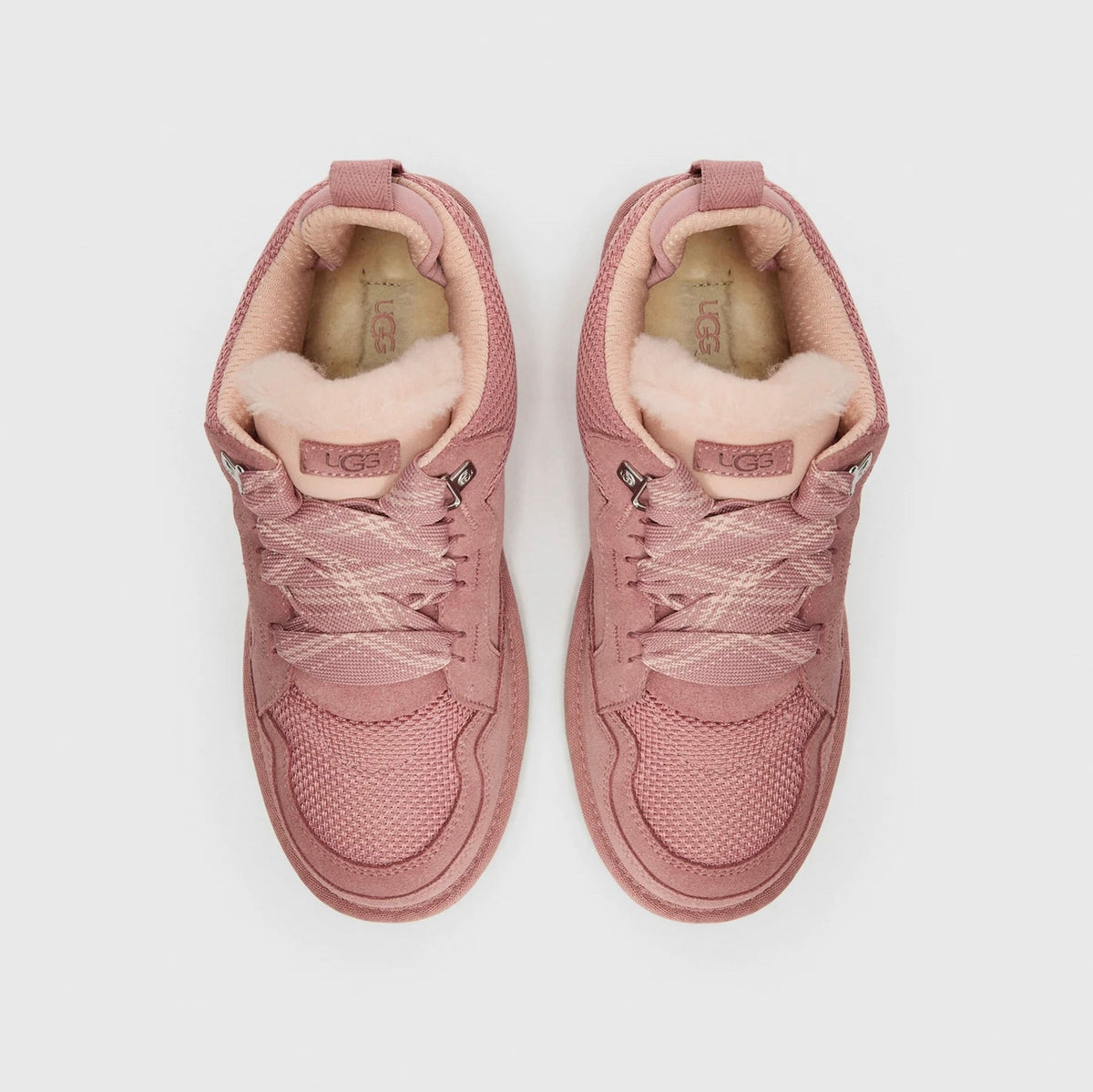 UGG Lowmel Pink Dawn baskets enfant en daim et textile recyclé rose, vue arrière