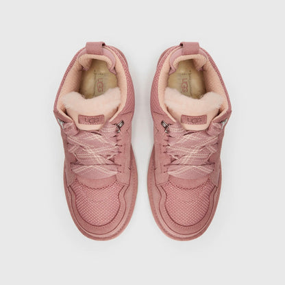 UGG Lowmel Pink Dawn baskets enfant en daim et textile recyclé rose, vue arrière
