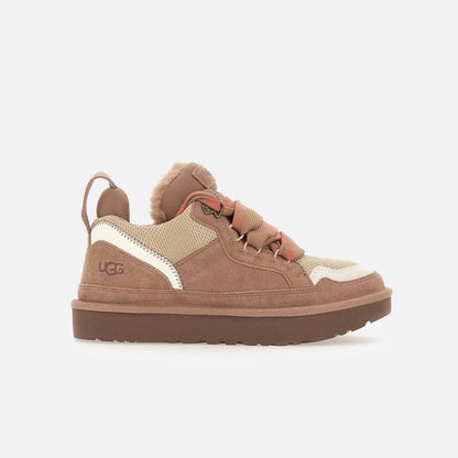 UGG Lowmel Rocky Oak baskets femme en daim et textile recyclé marron chêne, vue de profil