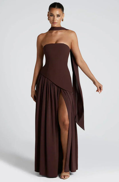 Fiona | Robe maxi asymétrique pour femmes, invitée de mariage