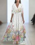 Robe Maxi Fleurie Femme – Col V Taille Ajustée