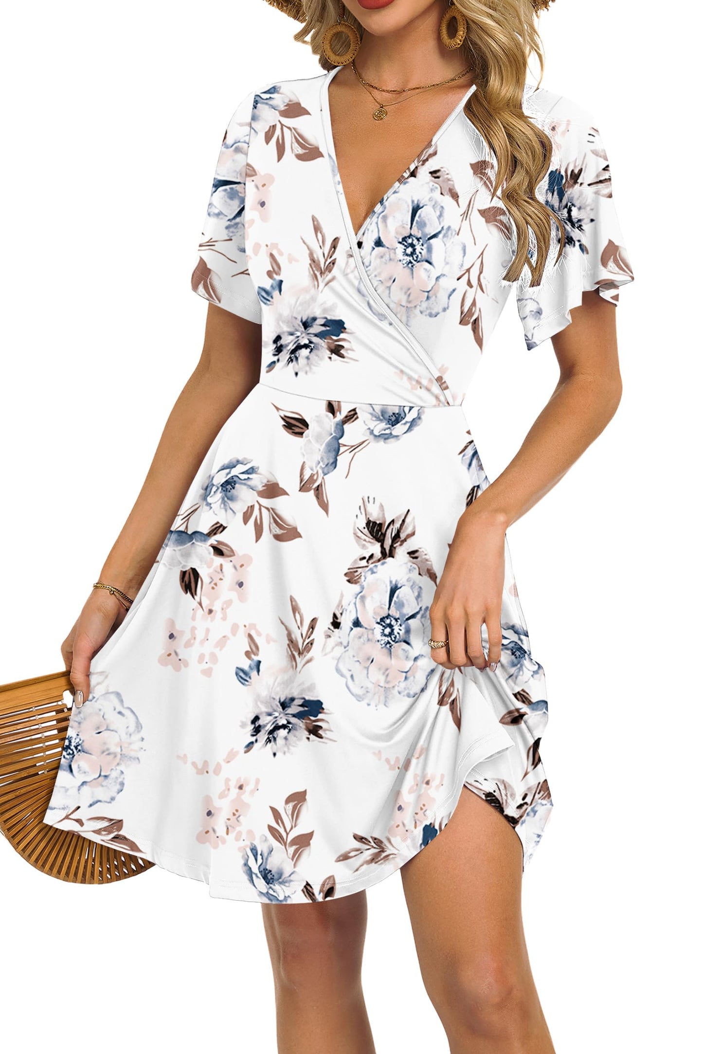 Robe Mini Femme en tissu léger, col V, coupe fluide – Menvelo