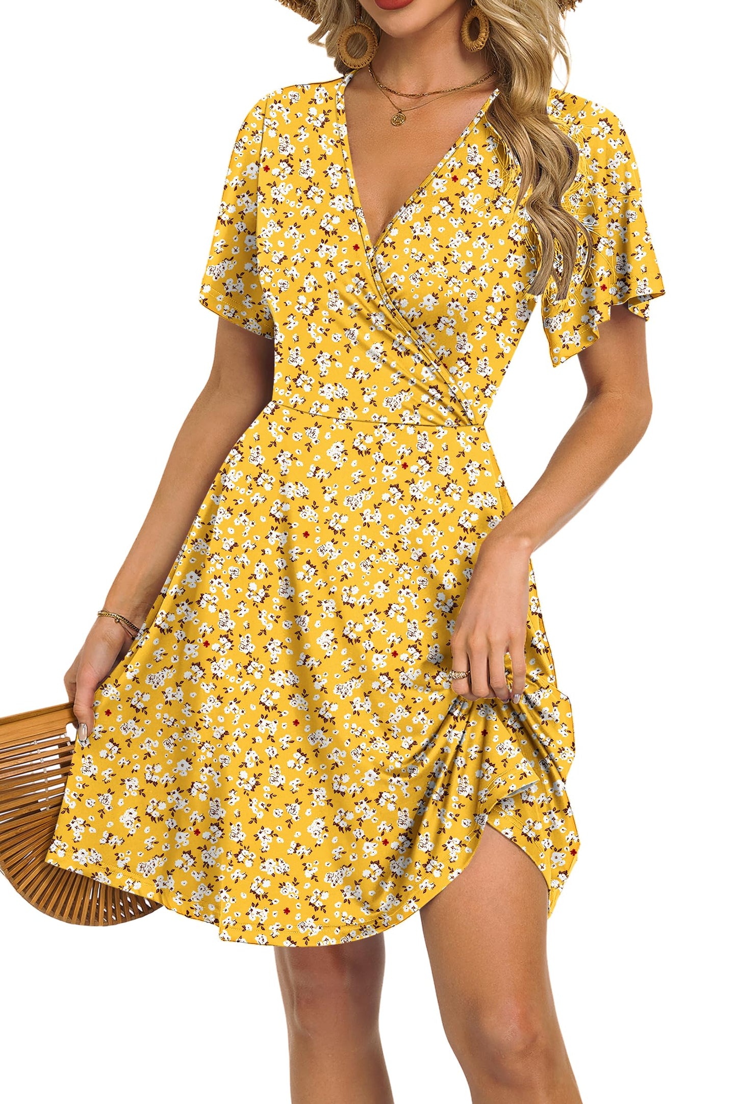 Robe Mini Femme en tissu léger, col V, coupe fluide – Menvelo