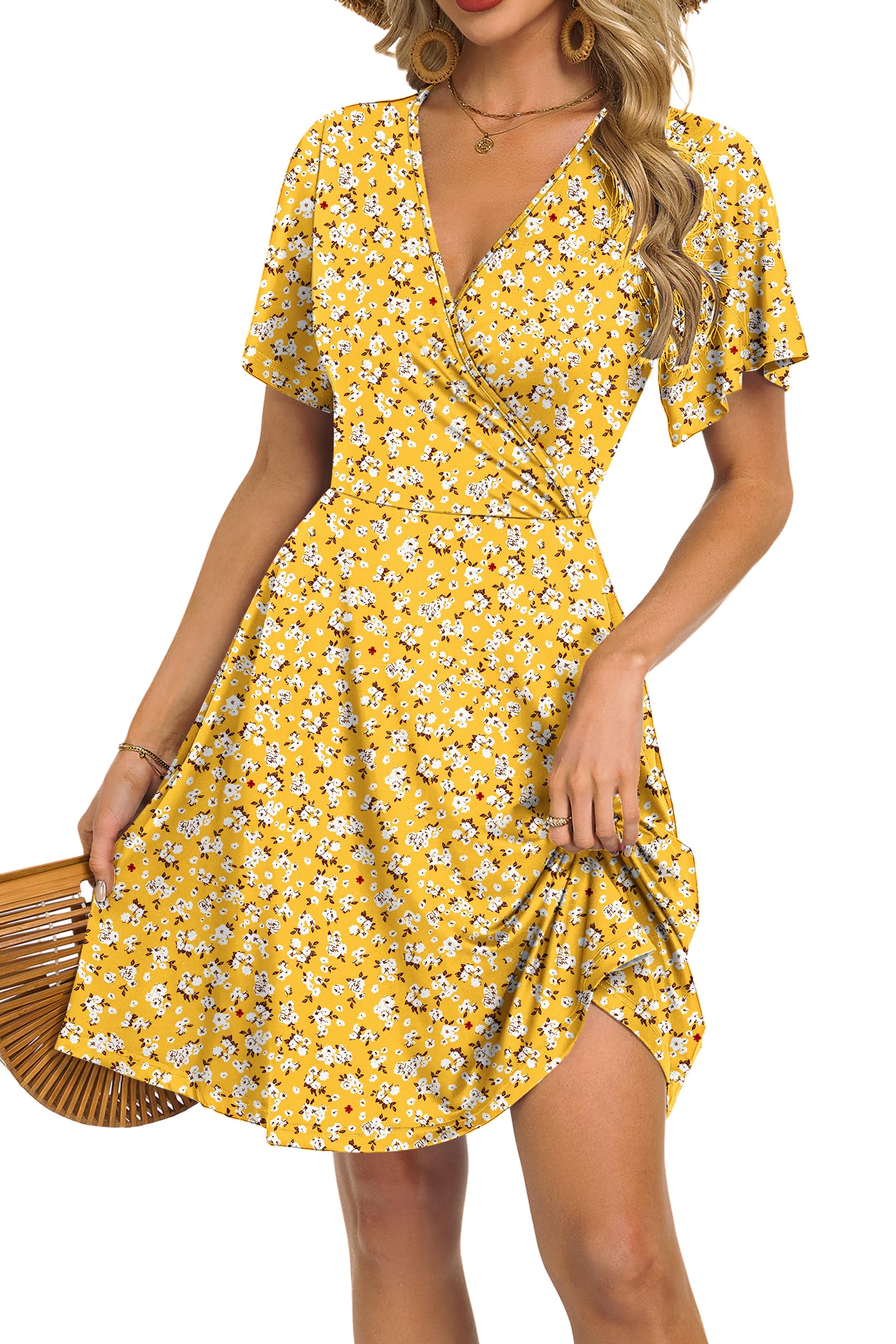 Robe Mini Femme en tissu léger, col V, coupe fluide – Menvelo