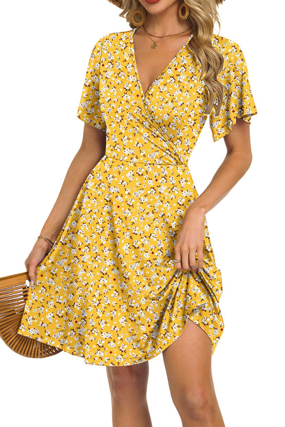 Robe Mini Femme en tissu léger, col V, coupe fluide – Menvelo