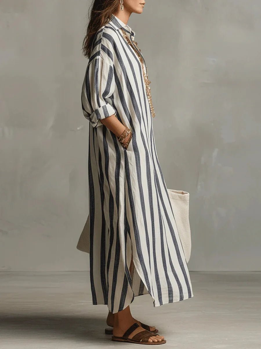 Florence | Robe maxi en lin rayée oversize pour femme