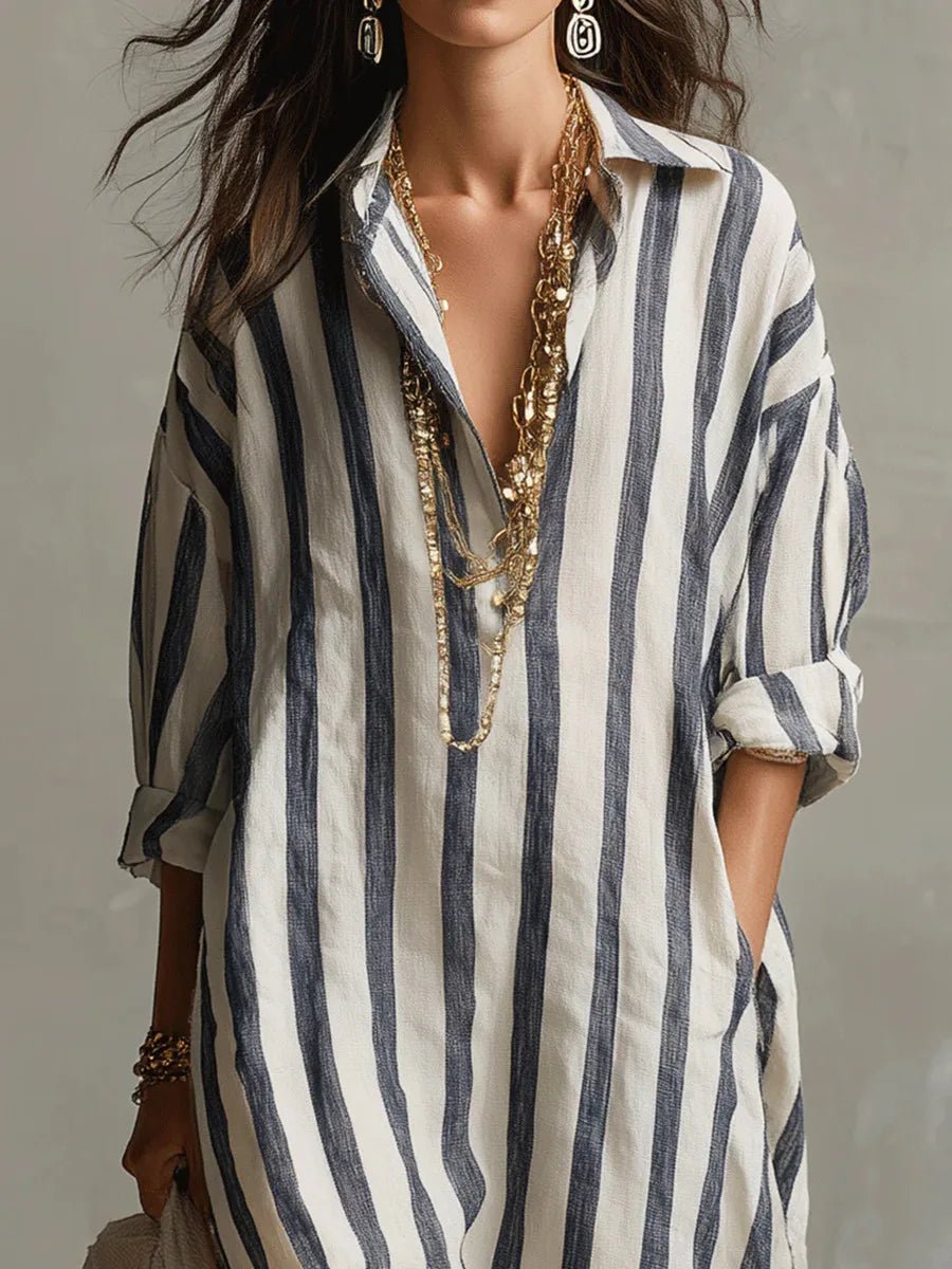 Florence | Robe maxi en lin rayée oversize pour femme