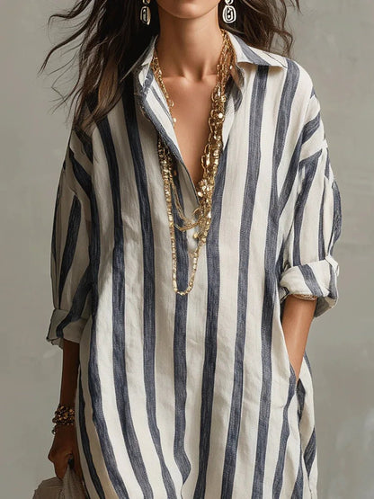 Florence | Robe maxi en lin rayée oversize pour femme