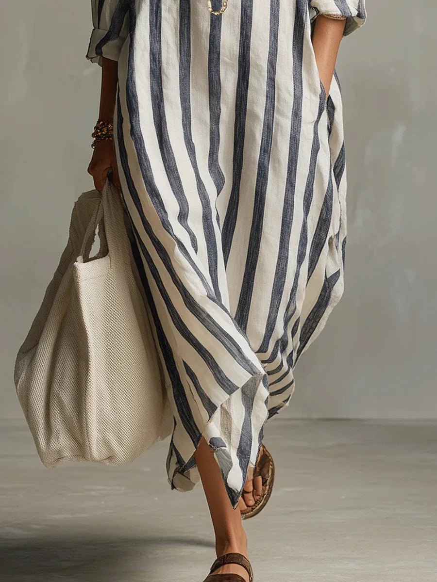 Florence | Robe maxi en lin rayée oversize pour femme
