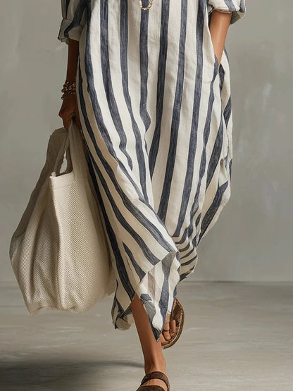 Florence | Robe maxi en lin rayée oversize pour femme