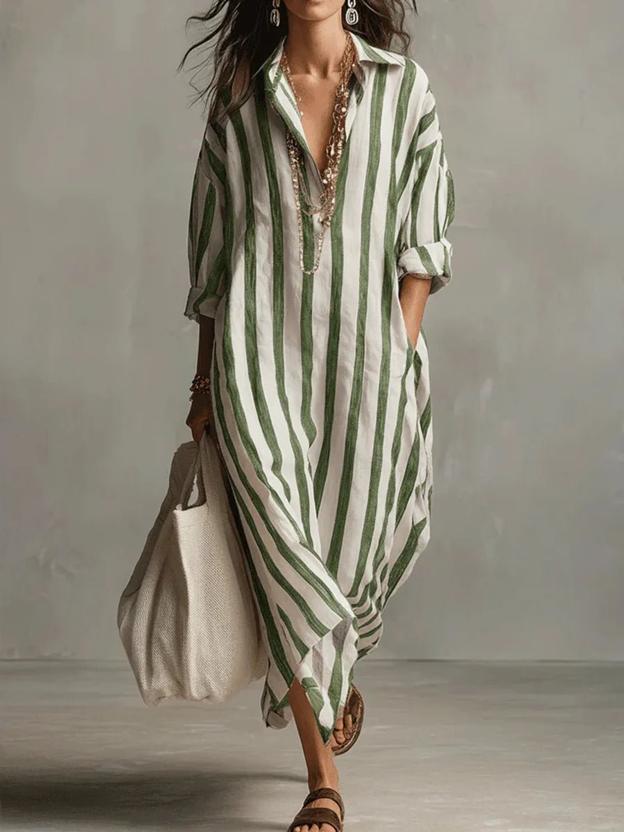 Florence | Robe maxi en lin rayée oversize pour femme