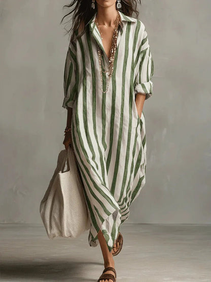 Florence | Robe maxi en lin rayée oversize pour femme