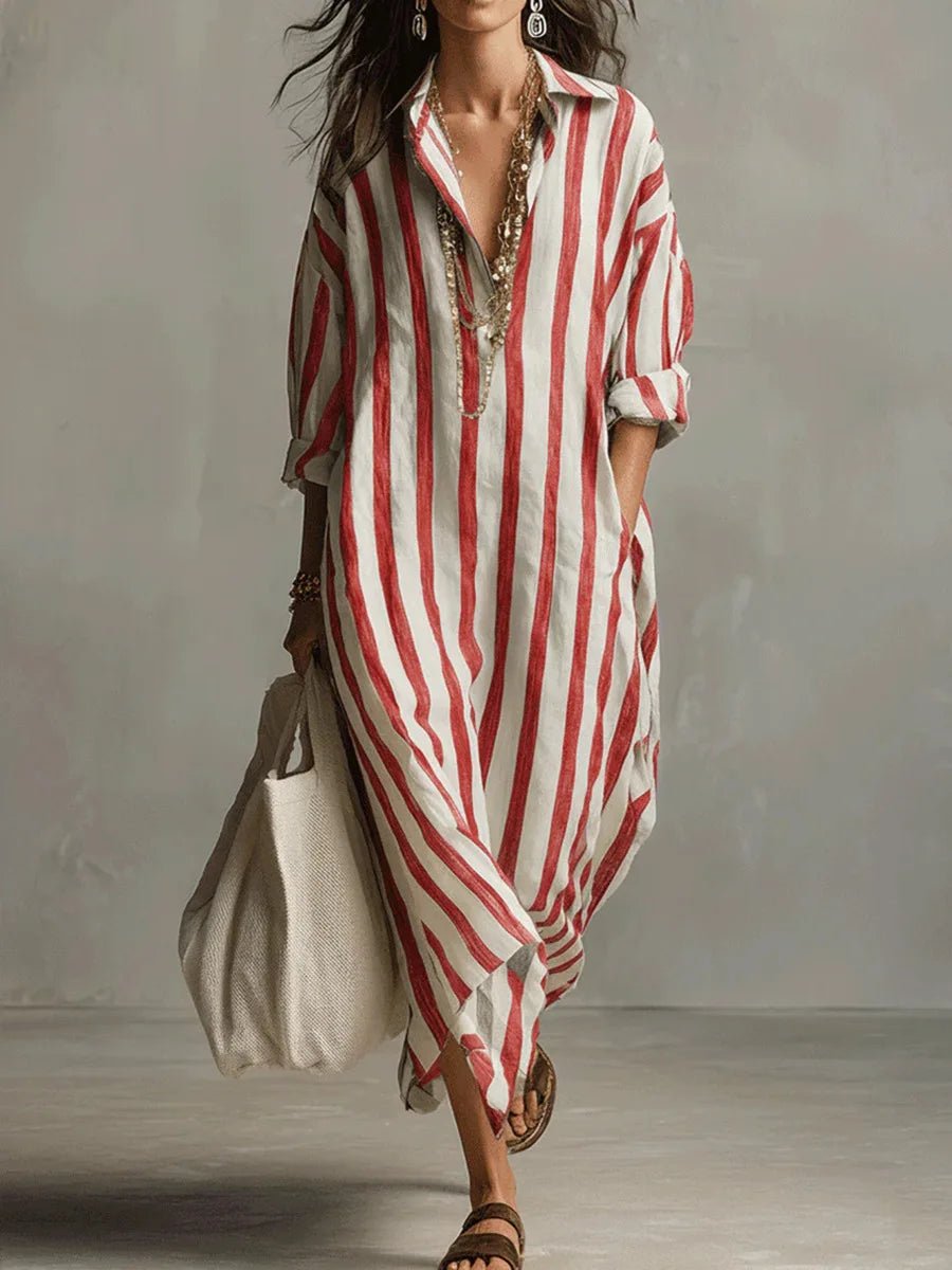 Florence | Robe maxi en lin rayée oversize pour femme