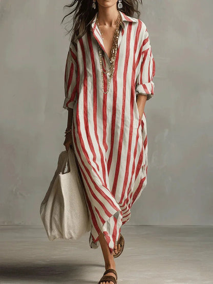 Florence | Robe maxi en lin rayée oversize pour femme