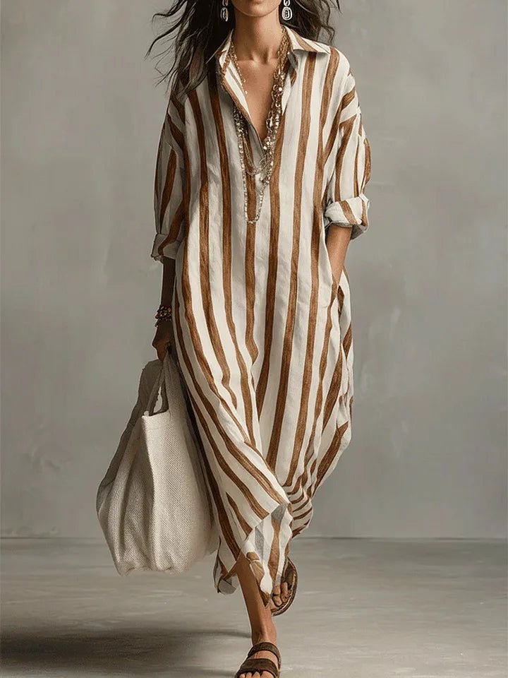 Florence | Robe maxi en lin rayée oversize pour femme
