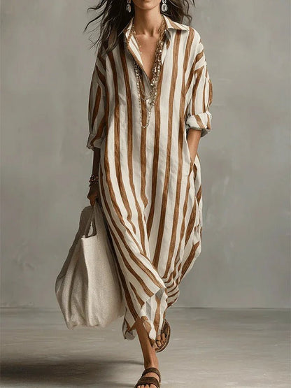 Florence | Robe maxi en lin rayée oversize pour femme